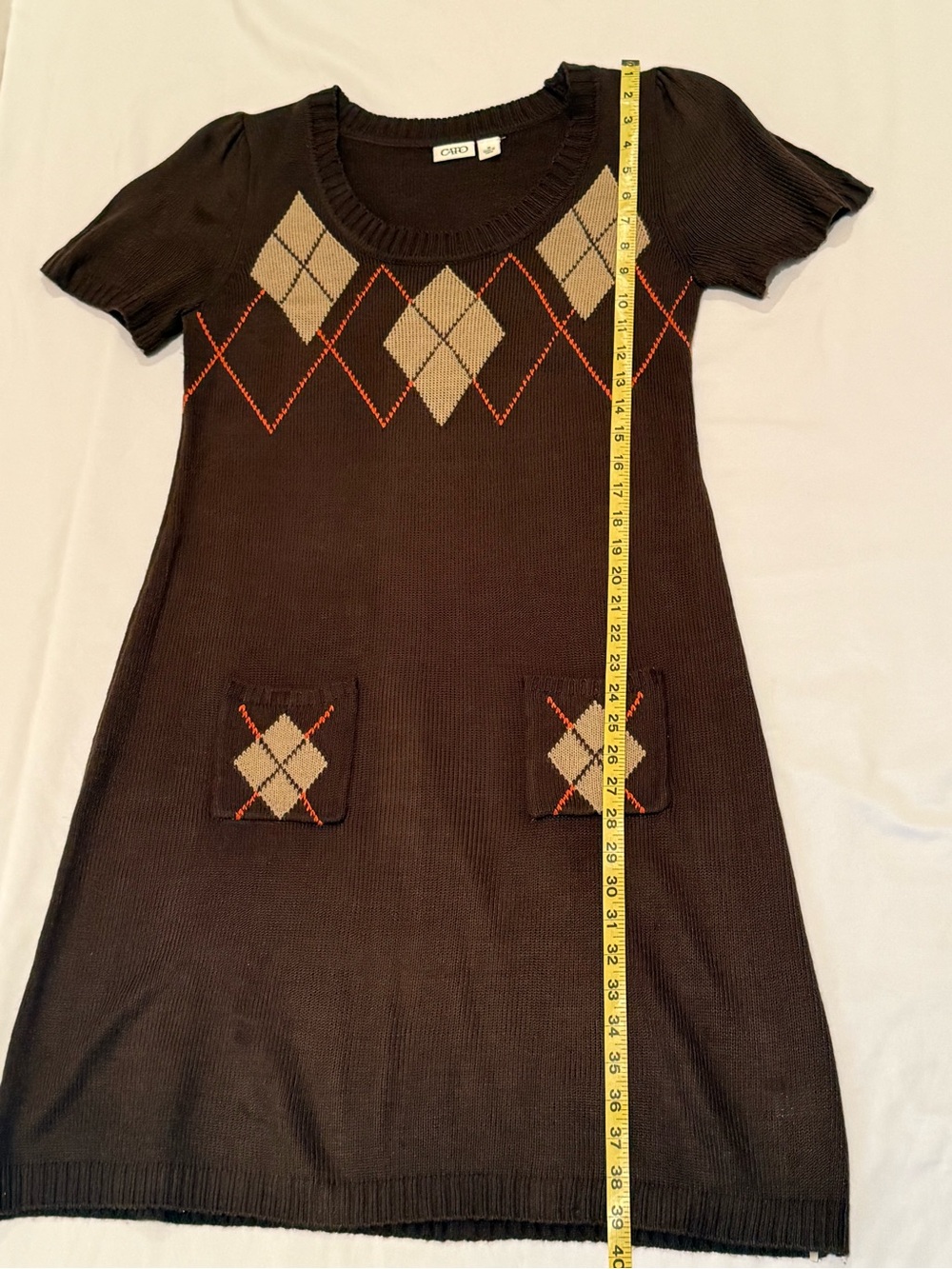 Cato Brown Argyle Cowl Neck Sweater Dress w/ Matching Scarf - Size Medium - Picture 9 of 16